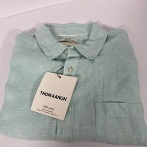 Thom Aaron S/S 100% Linen Button‎ Up XL Men's Green Shirt  S1